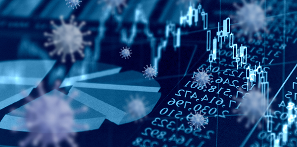 Graphic of coronavirus and stock markets